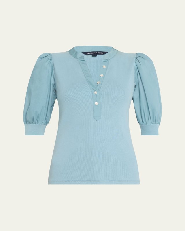 Coralee Puff Sleeve Button-Front Top